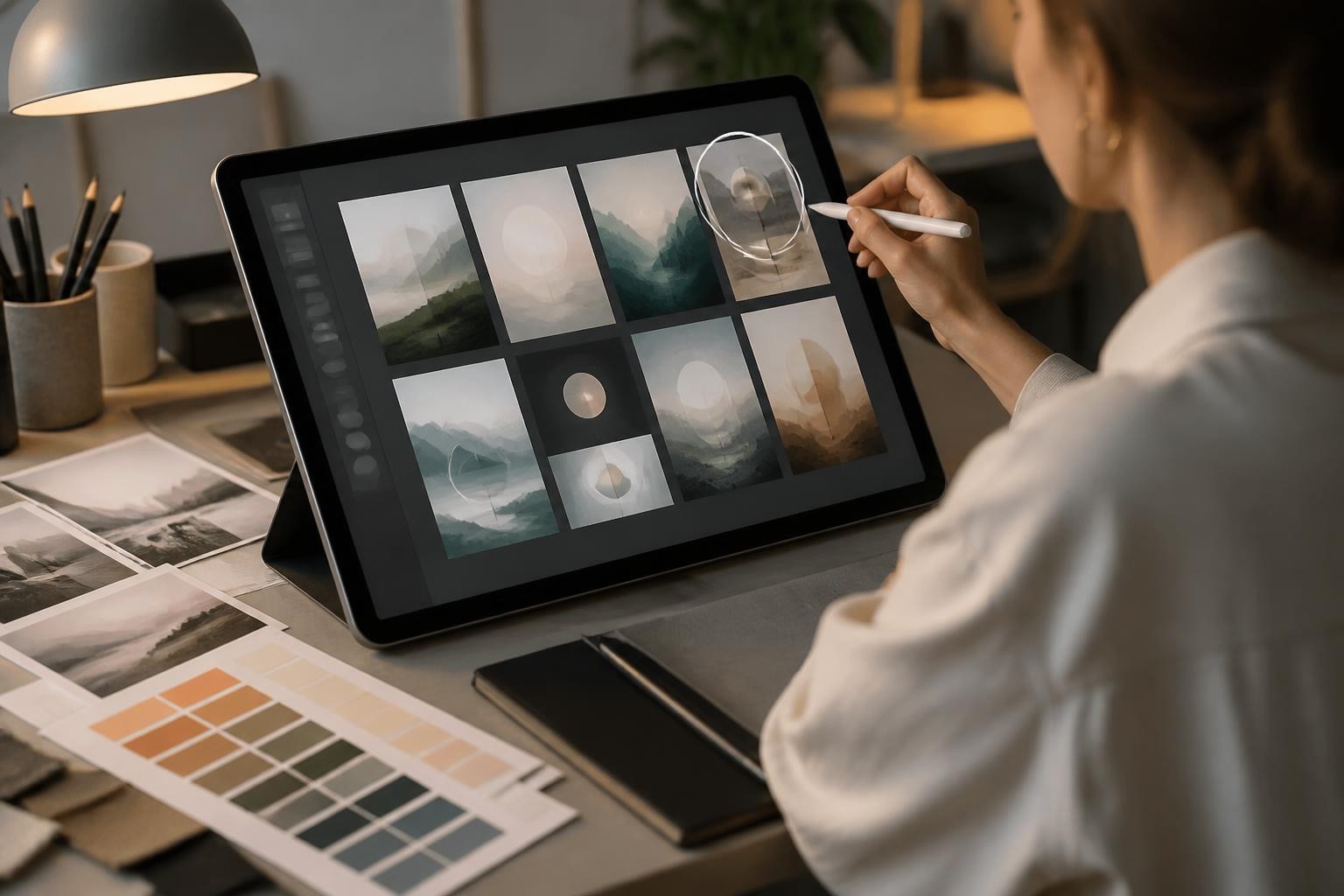 Creative workspace comparing multiple AI image model outputs