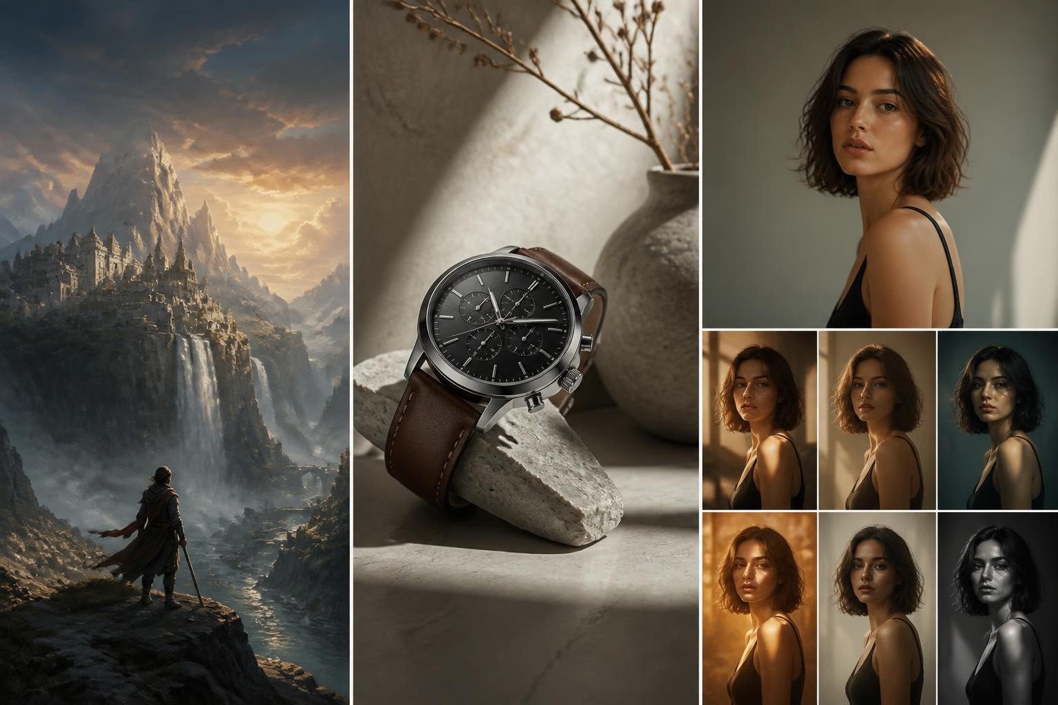 A collage showing creative style, production control, and image-to-image transformation strengths