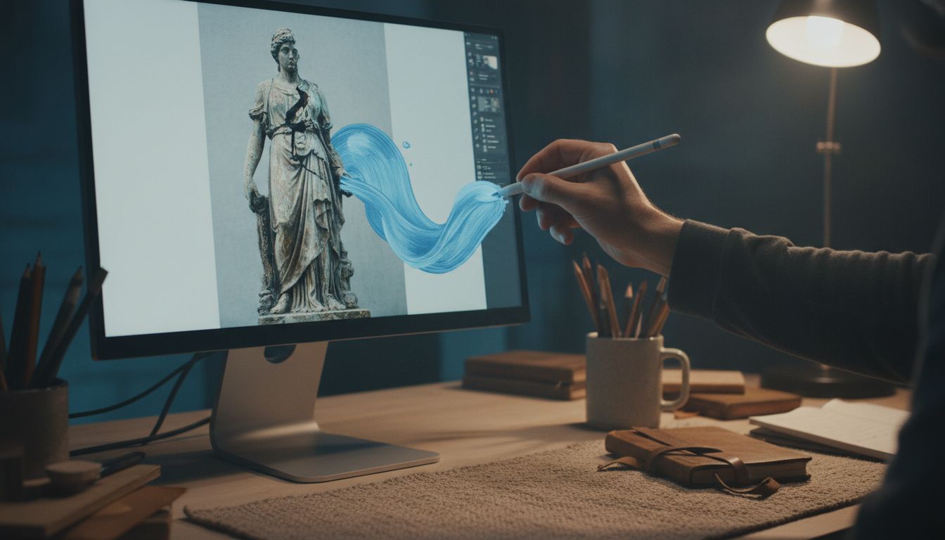editor workflow with brush masking and natural background fill