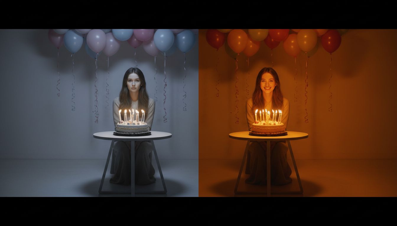 Before-after birthday lighting comparison