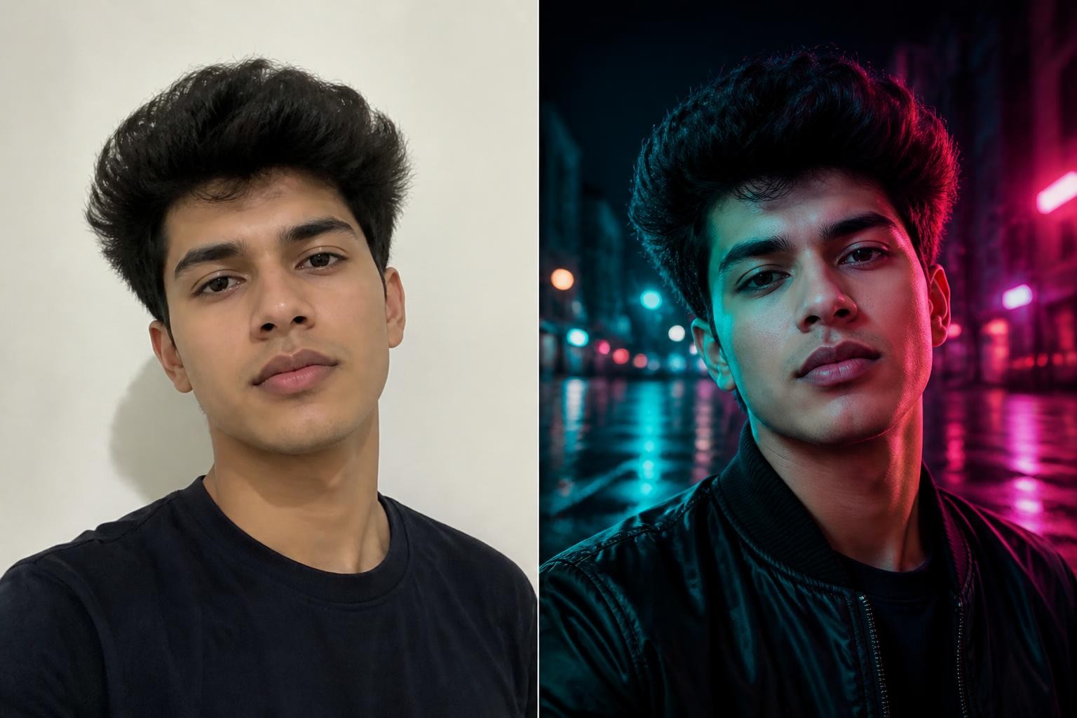 Before and after result of an ai photo prompt for boys edit