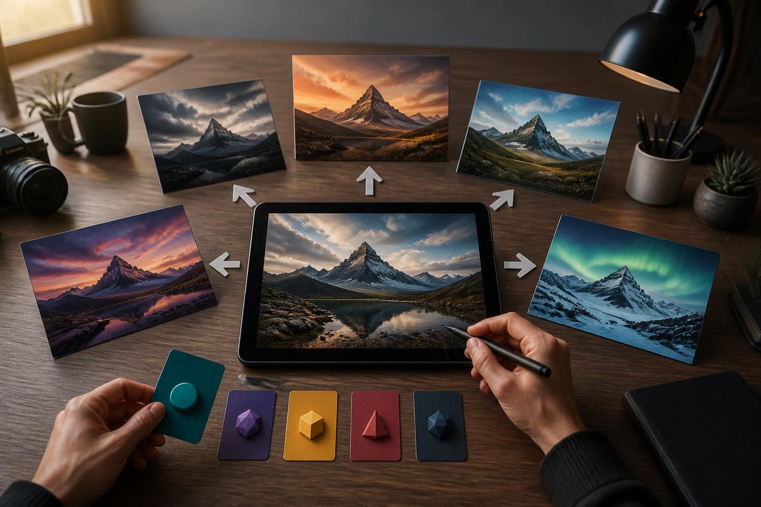 An image-to-image model workflow showing one source image transformed into multiple polished variations