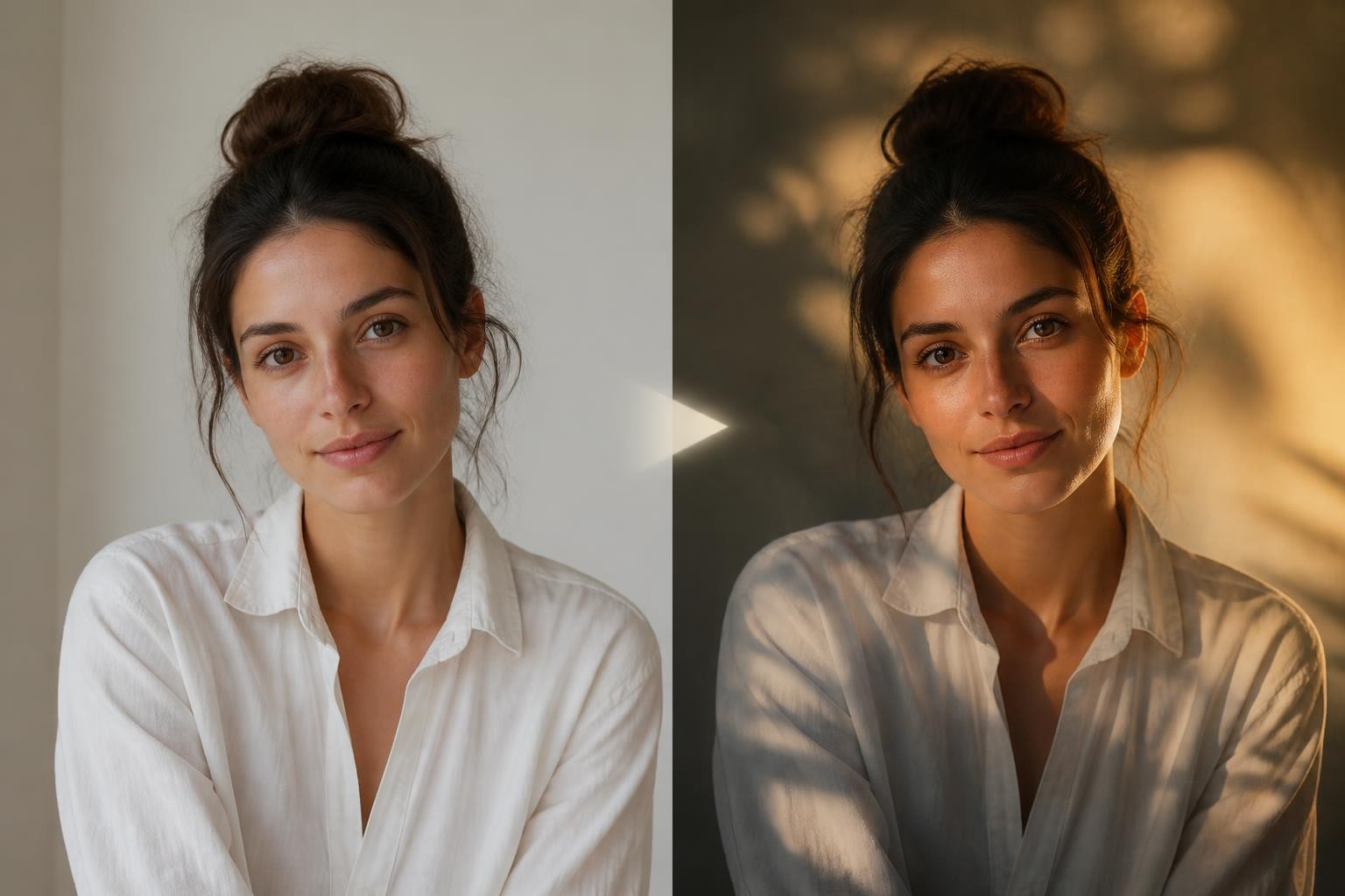Before and after AI photo edit preserving identity while changing style