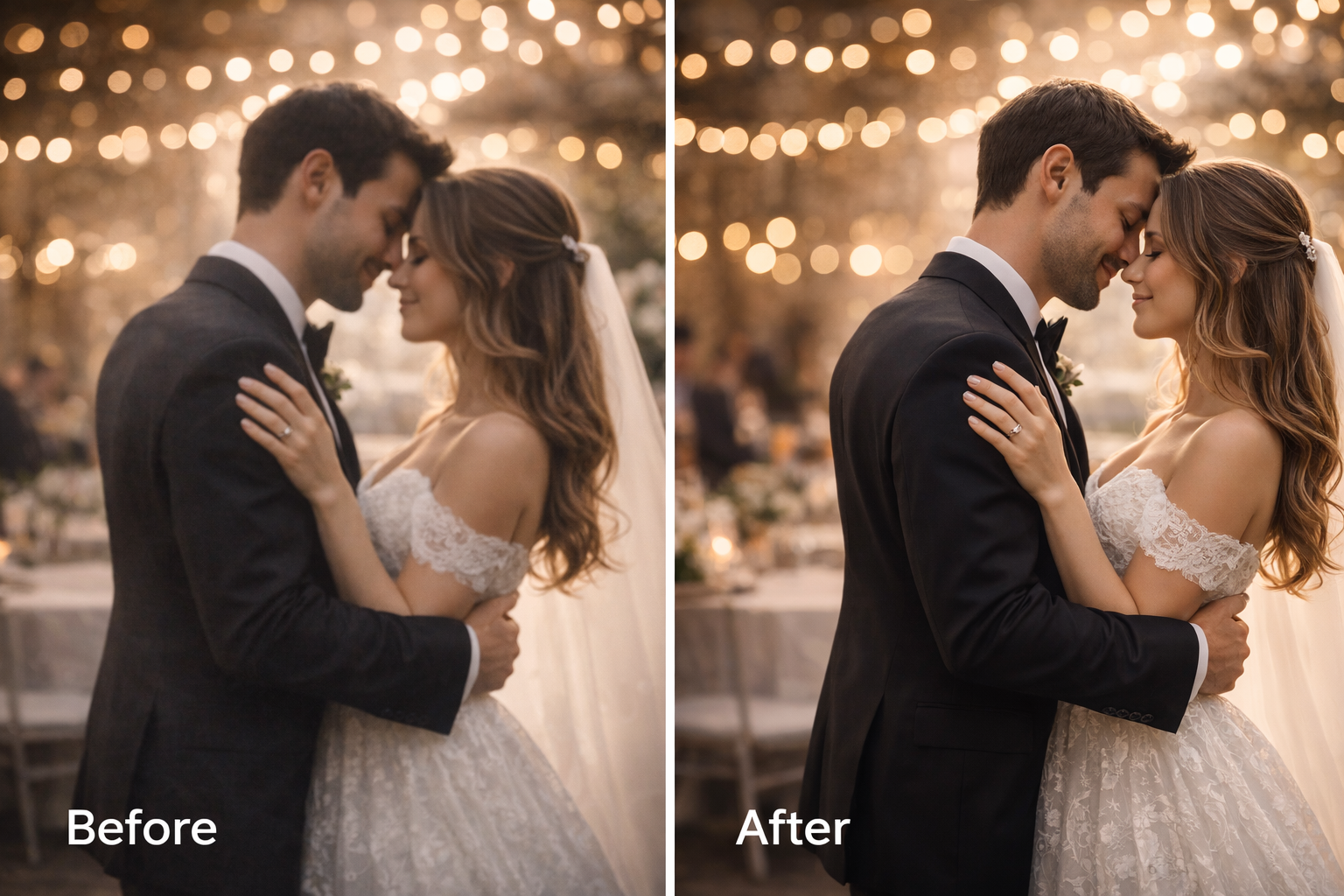 Before and after wedding photo enhancement