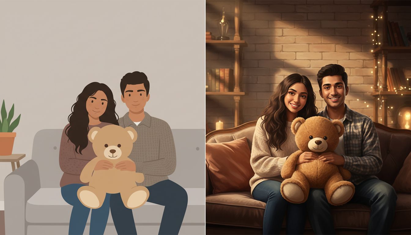 Before-after style framing idea for teddy day edits