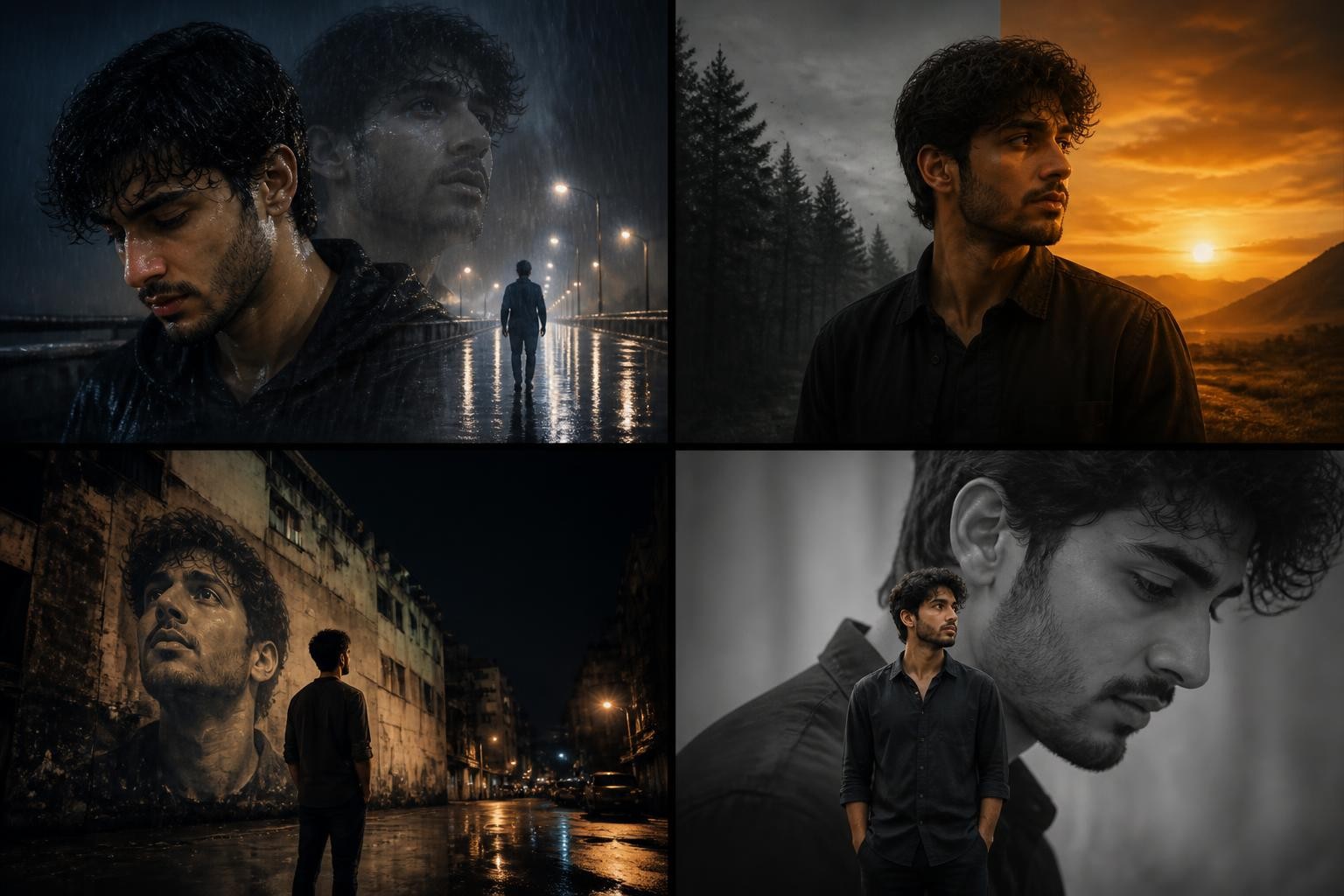 Four cinematic portrait styles that a biruli trending prompt can produce from one selfie