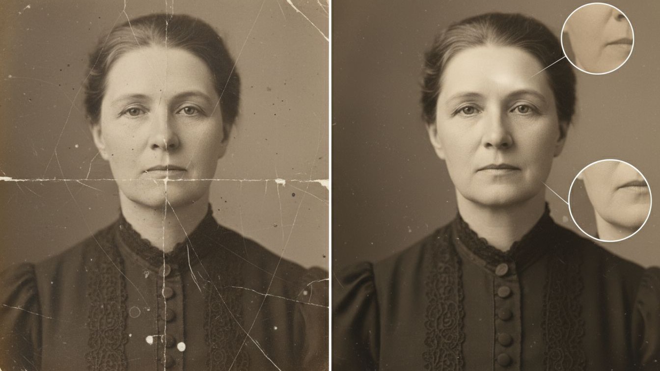 ai tool to remove lines from image before and after old photo restoration
