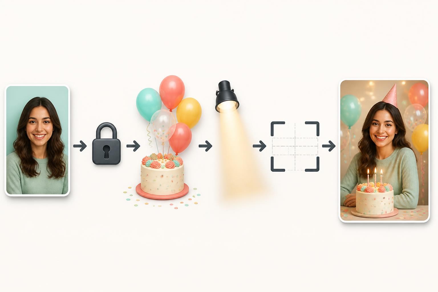 Birthday image editing checklist as visual workflow